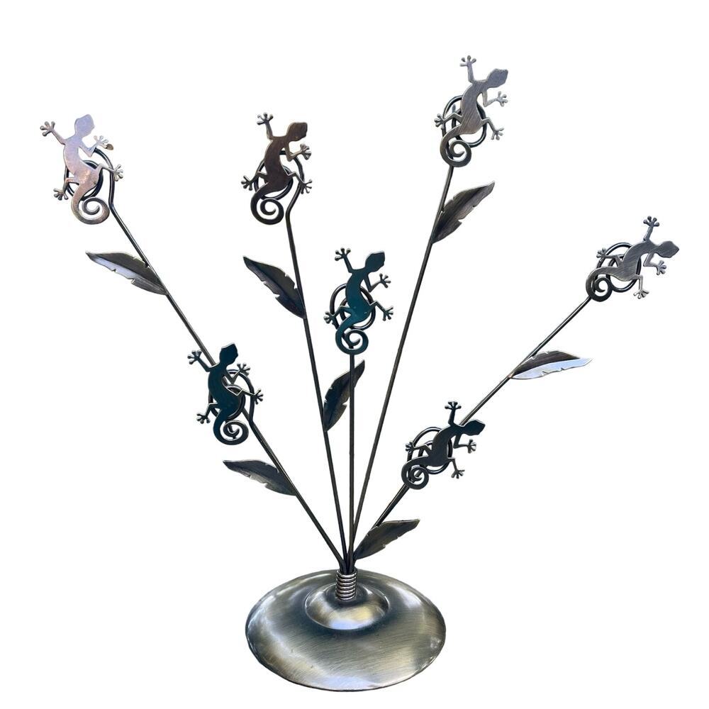 Bronze‎ Tone Metal Gecko Lizard Multi Stem Photo Holder 11 in